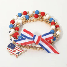 Load image into Gallery viewer, Sensibling Corp. - 3PCS - Bow Accent American USA Charm LOVE Beaded Stretch Multi Layered Bracelets