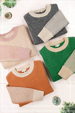 Load image into Gallery viewer, La Miel - MCS3556-Loose Fit Color Block Round Neck Sweater Fall