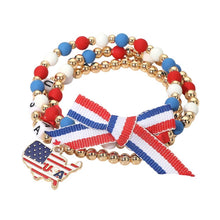 Load image into Gallery viewer, Sensibling Corp. - 3PCS - Bow Accent American USA Charm LOVE Beaded Stretch Multi Layered Bracelets