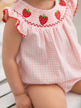 Load image into Gallery viewer, Baby Girls Strawberry Plaid Smocked Romper