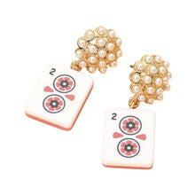 Load image into Gallery viewer, Sensibling Corp. - Pearl Floral Mahjong Tile Charm Drop Dangle Earrings