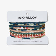 Load image into Gallery viewer, INK + ALLOY - Sage Mixed Stripe Beaded 10 Strand Stretch Bracelet Set Teal + Poppy Wholesale
