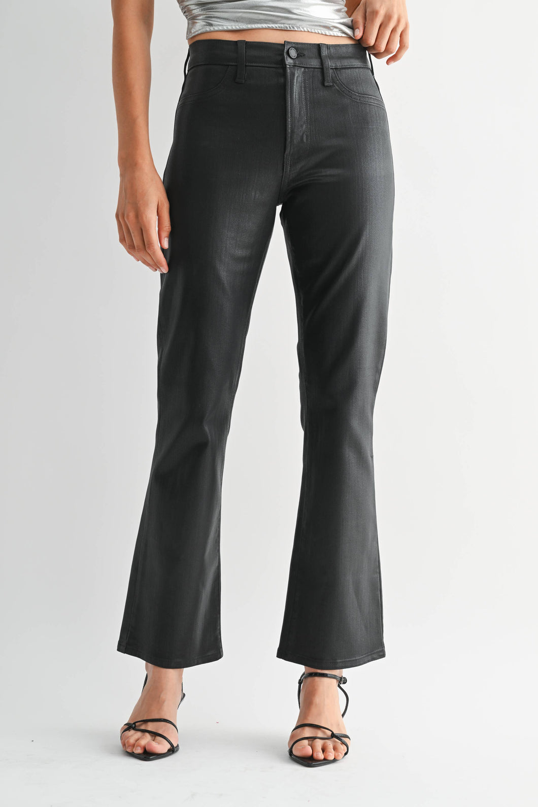 JUST BLACK DENIM - BP459J-C - COATED BLK - Slim Cropped Bootcut