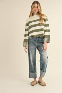 Olive Striped Sweater Top