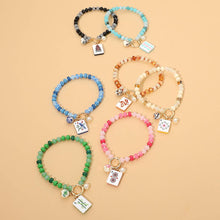 Load image into Gallery viewer, Sensibling Corp. - Mahjong Tile Charm Pearl Floral Bead Ball Accent Beaded Stretch Bracelet