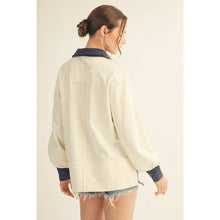 Load image into Gallery viewer, American Flag Polo Sweatshirt -Ivory