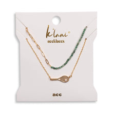 Load image into Gallery viewer, K'lani hair tie bracelets - "Ace" Gold Tennis Racket with Green Beads Necklace Set