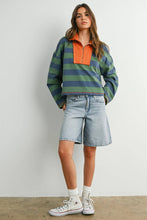 Load image into Gallery viewer, BUTTERMELON - Striped Quarter-Zip Contrast Collar Sweatshirt - BMT7974