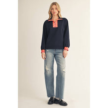 Load image into Gallery viewer, Geo Pattern Contrast Zip Up Sweatshirt