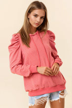 Load image into Gallery viewer, Puff Sleeve Striped Hoodie - Coral