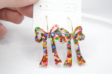 Load image into Gallery viewer, The Adorned Fox - Rainbow Glitter Bow Acrylic Earrings, Coquette, Hoops