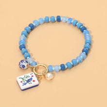Load image into Gallery viewer, Sensibling Corp. - Mahjong Tile Charm Pearl Floral Bead Ball Accent Beaded Stretch Bracelet
