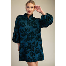 Load image into Gallery viewer, Ruffled Neck Bubble Sleeve Dress - Navy