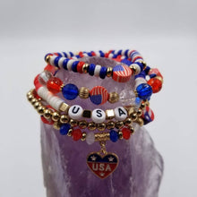 Load image into Gallery viewer, magnolia jewelry - USA Patriotic Heishi Beaded Bracelet
