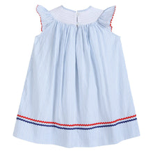 Load image into Gallery viewer, Blue Striped 4th of July Stars Smocked Bishop Dress