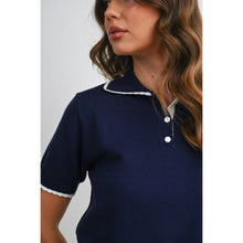 Load image into Gallery viewer, BUTTERMELON - Scalloped Trim Knit Polo Top - BMW8391