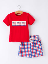Load image into Gallery viewer, Boys 4th of July Plaid Flag Set