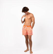 Load image into Gallery viewer, BILLYBELT - 100% recycled polyester swim shorts Orange and pink striped