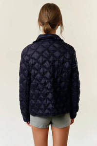 Over-Sized Collar Quilted Button-Down Jacket - Black