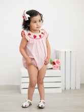 Load image into Gallery viewer, Baby Girls Strawberry Plaid Smocked Romper