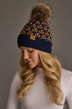 Load image into Gallery viewer, Panache Apparel Co. - Navy Small Floral Pattern Knit Pom Hat