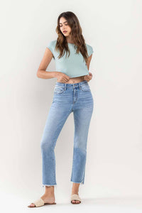 High Rise Raw Step Hem Crop Flare