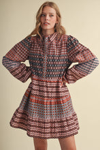 Load image into Gallery viewer, Print Button Down Mini Dress - Pink/Rust