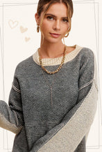 Load image into Gallery viewer, La Miel - MCS3556-Loose Fit Color Block Round Neck Sweater Fall