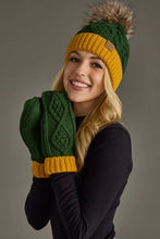 Load image into Gallery viewer, Panache Apparel Co. - Green &amp; Gold Trim Cable Knit Pom Hat