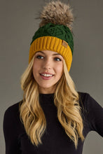 Load image into Gallery viewer, Panache Apparel Co. - Green &amp; Gold Trim Cable Knit Pom Hat