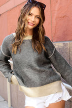 Load image into Gallery viewer, La Miel - MCS3556-Loose Fit Color Block Round Neck Sweater Fall