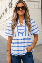 Load image into Gallery viewer, Stripe V Neck Puff Sleeve Blouse