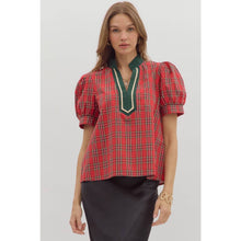Load image into Gallery viewer, Plaid cuff band short sleeve top