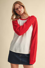 Load image into Gallery viewer, Sweater Knit Raglan Sleeve Baseball Tee - Red/White