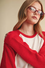 Load image into Gallery viewer, Sweater Knit Raglan Sleeve Baseball Tee - Red/White