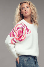 Load image into Gallery viewer, Sequin Floral Fuzzy Knit Sweater