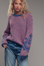Load image into Gallery viewer, Embroidered Detail Striped Crewneck Sweater