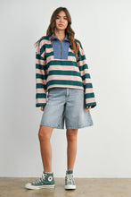 Load image into Gallery viewer, BUTTERMELON - Striped Quarter-Zip Contrast Collar Sweatshirt - BMT7974