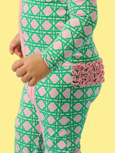 Load image into Gallery viewer, Baby Girls Cotton Modal Pink Coastal Cane Footed Ruffle One Piece Pajama