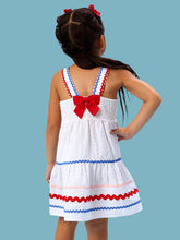 Load image into Gallery viewer, Girls Americana Signature Seersucker Tiered Ric Rac Swing Dress