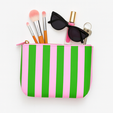 Load image into Gallery viewer, Aspen Lane - Cute pouch + cosmetic bag | leather pink &amp; green stripe