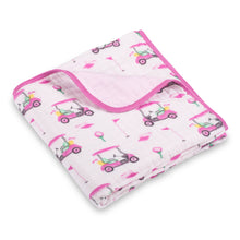 Load image into Gallery viewer, LollyBanks - Pink Golf Toddler 100% Cotton Muslin Blanket