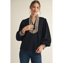 Load image into Gallery viewer, Plaid Contrast Mock Neck Top
