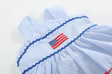 Load image into Gallery viewer, Blue Seersucker USA Flag Layered Sundress