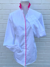 Load image into Gallery viewer, Pearly Vine - Kate Ruffled Ribbon Collar - White w Pink &amp; White Stripe