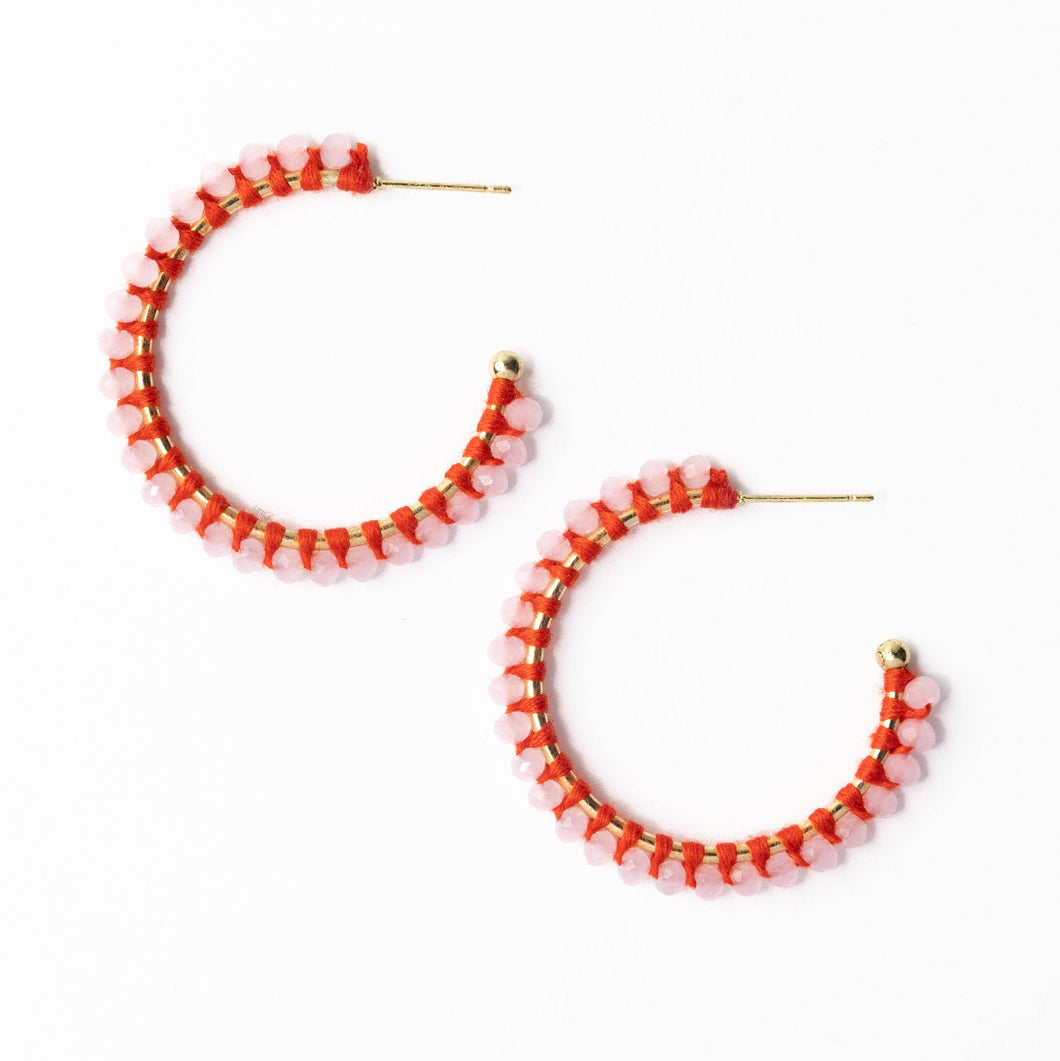INK + ALLOY - Lillian Crystal Threaded Beads Hoop Pink