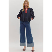 Load image into Gallery viewer, Solid Top with Tartan Trim