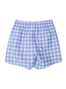 RuffleButts + RuggedButts - Boys Periwinkle Blue Gingham Swim Trunks