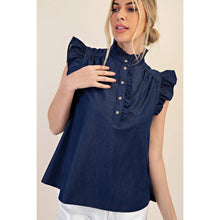 Load image into Gallery viewer, STYLE USA - Sleeveless Ruffle Top: SKY / M
