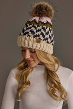 Load image into Gallery viewer, Panache Apparel Co. - Beige, Navy &amp; Lt. Pink Patterned Pom Hat